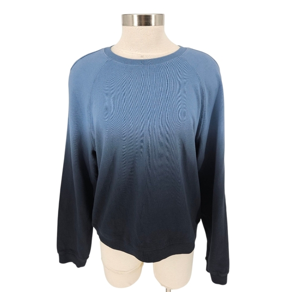 Monrow Sweatshirt Blue Dip Dyed Long Sleeve Raglan Crew Knit Shirt Large - Picture 1 of 7